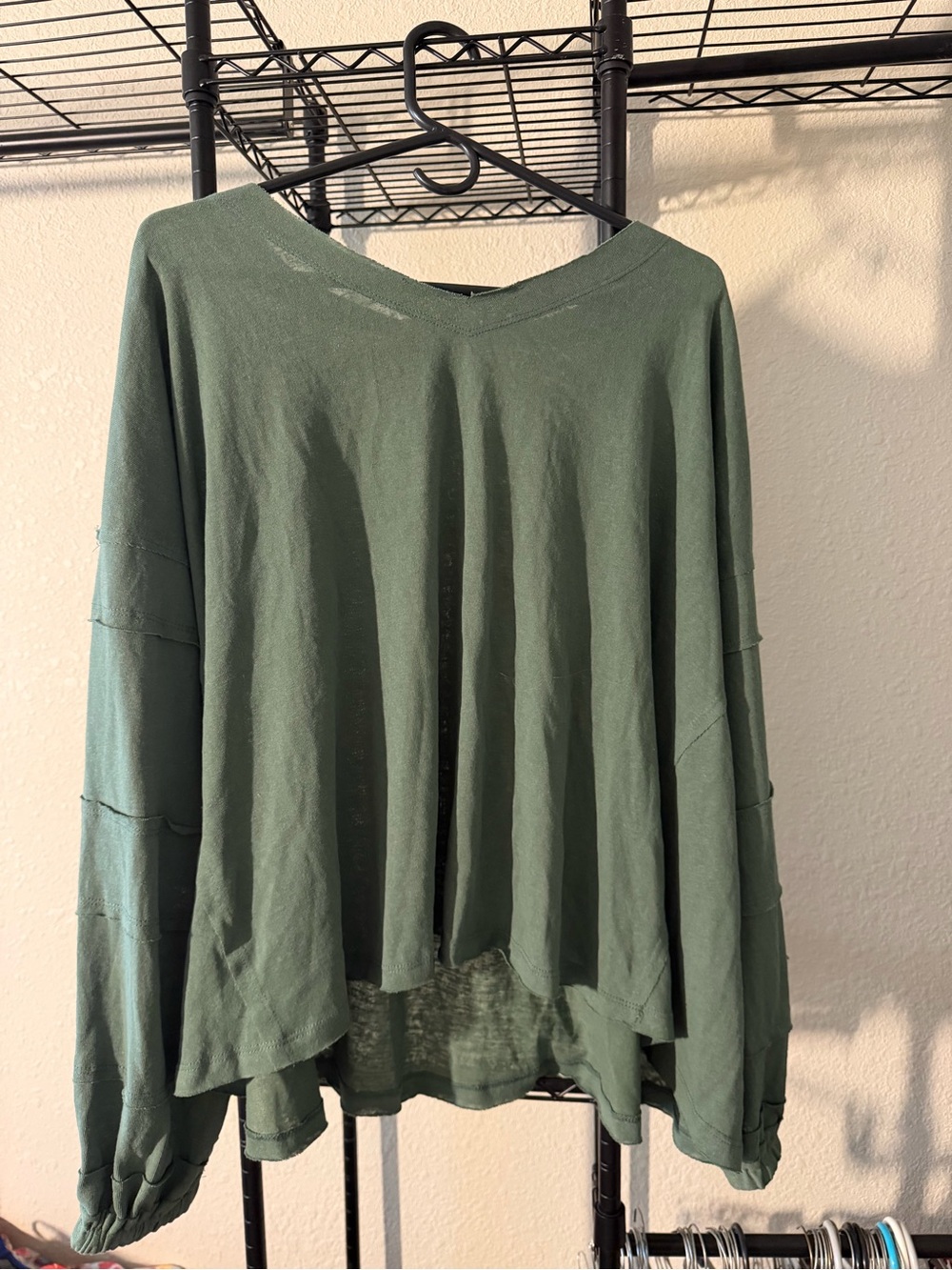 easel Deep Green V-Neck Long Sleeve Top